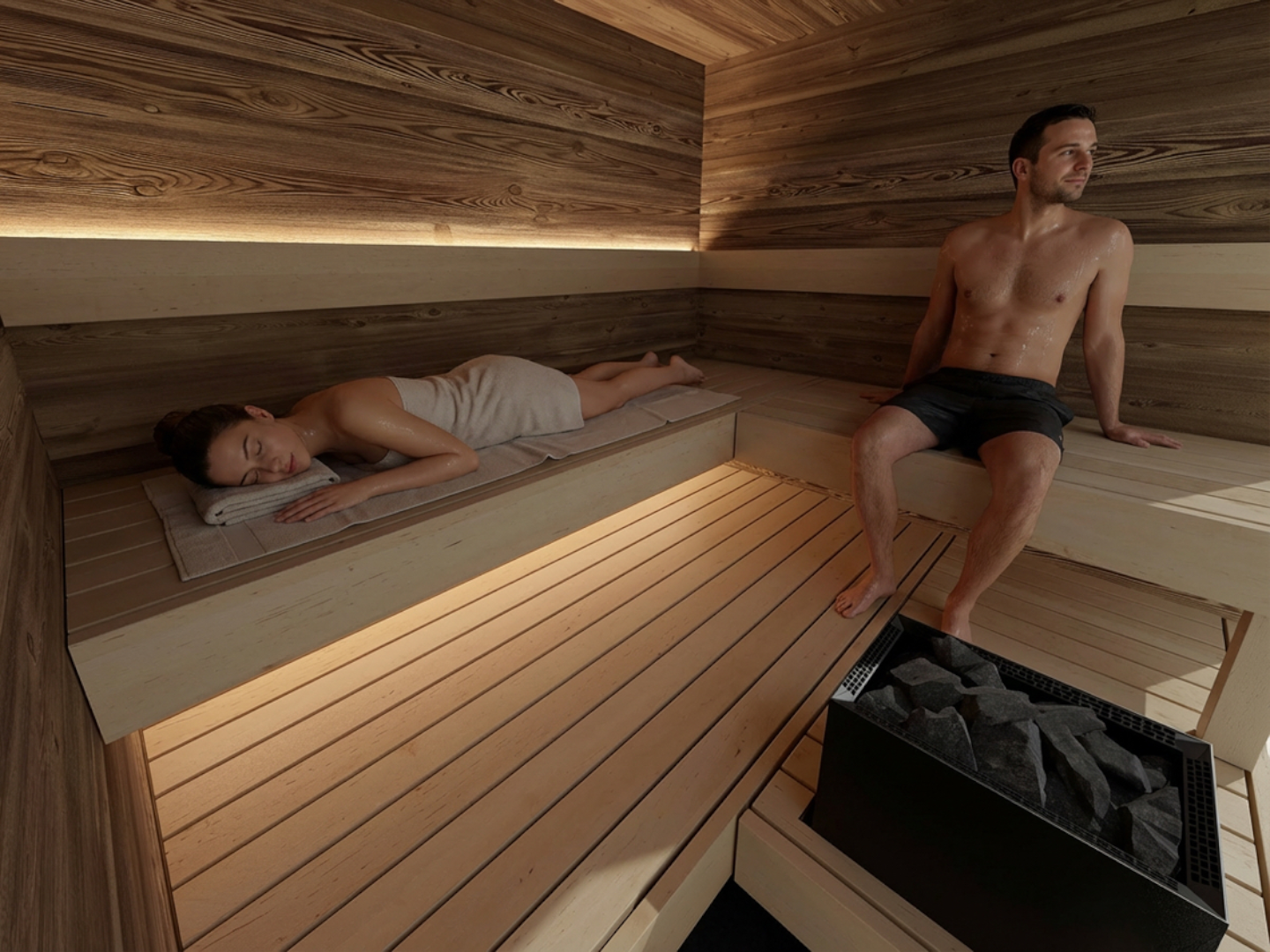 Sauna Panorama One mit Personen innen
