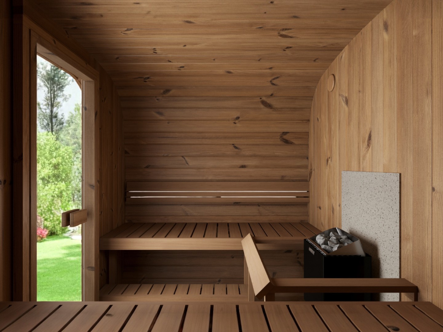 Sauna Cube L Innenraum mit Trennwand