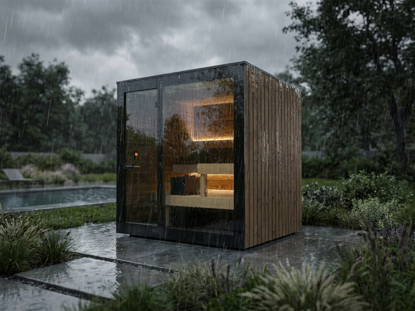 Sauna Panorama One bei Regen