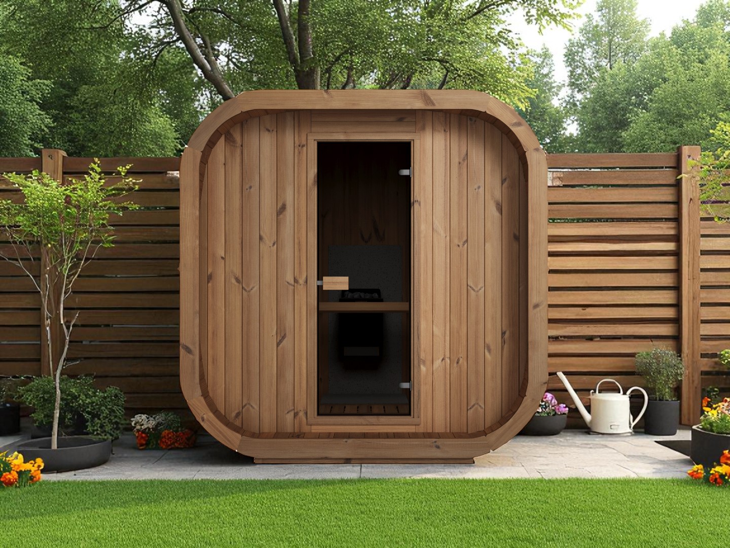 Sauna Cube L Frontansicht Glastür