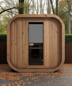 Gartensauna Cube L Außenansicht im Garten